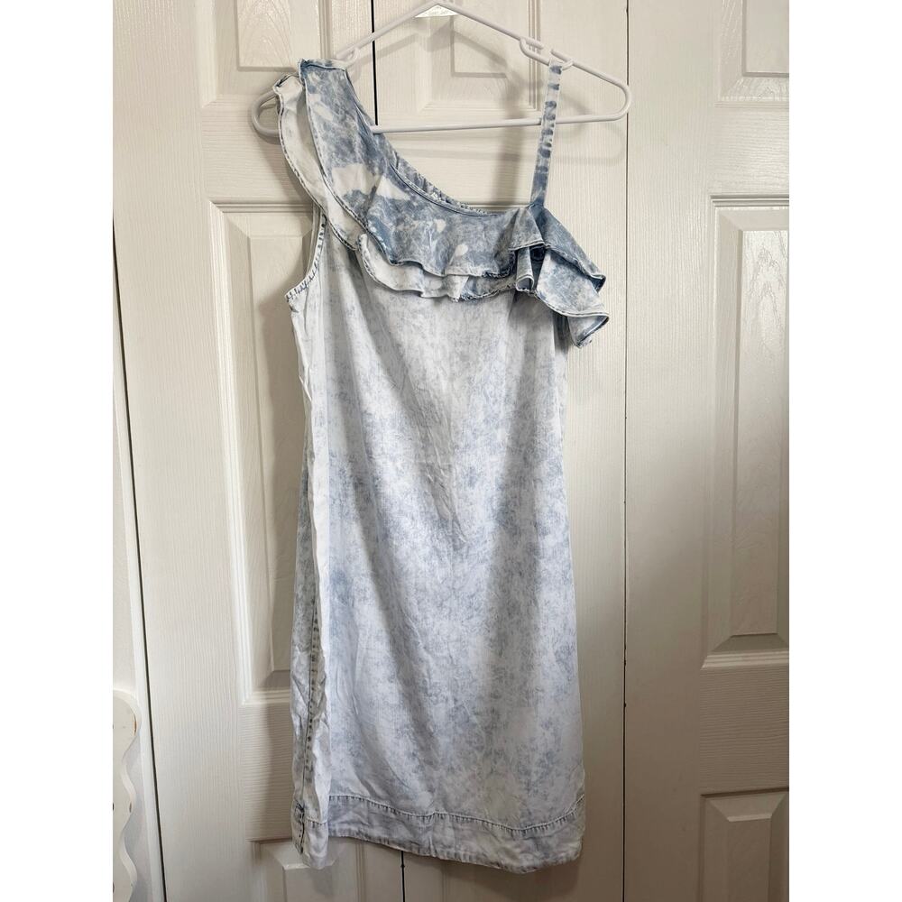 Holding Horses Anthropologie Acid Wash Chambray Ruffle Dress Size Small